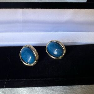 Vintage blue and gold tone clip on earrings